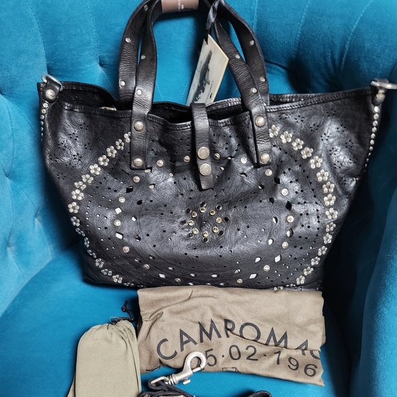 Daisy Center Studded Large Campomaggi Shopper Black NWT - Picture 2 of 11